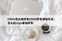 CSGO怎么加好友CSGO好友添加方法，怎么在csgo里加好友