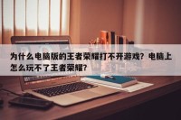 为什么电脑版的王者荣耀打不开游戏？电脑上怎么玩不了王者荣耀？